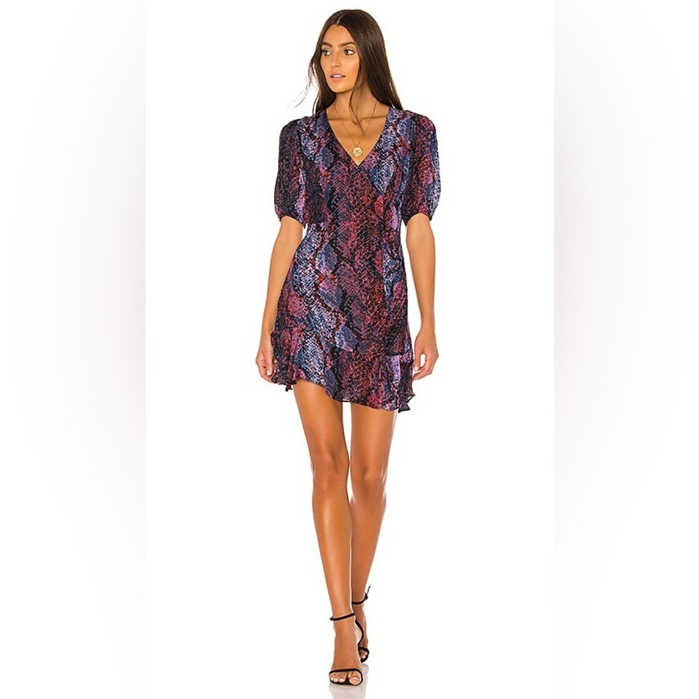 Nwt Parker Serpentina Blue Purple Snakeskin Puff Sleeve Mini Dress 4